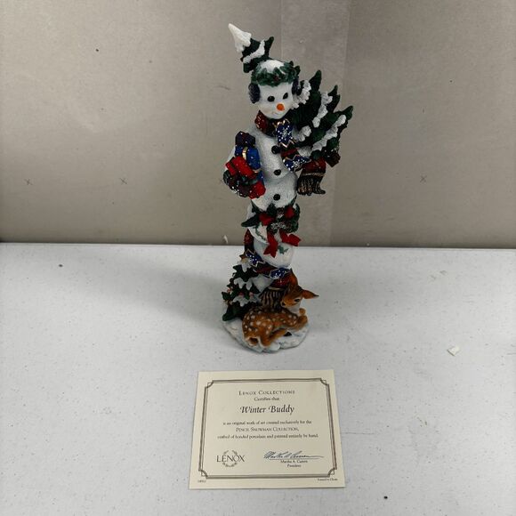 Vintage Lenox 2001 Winter Buddy Pencil Snowman Christmas 12" Tall 3.5" Base - Picture 1 of 7